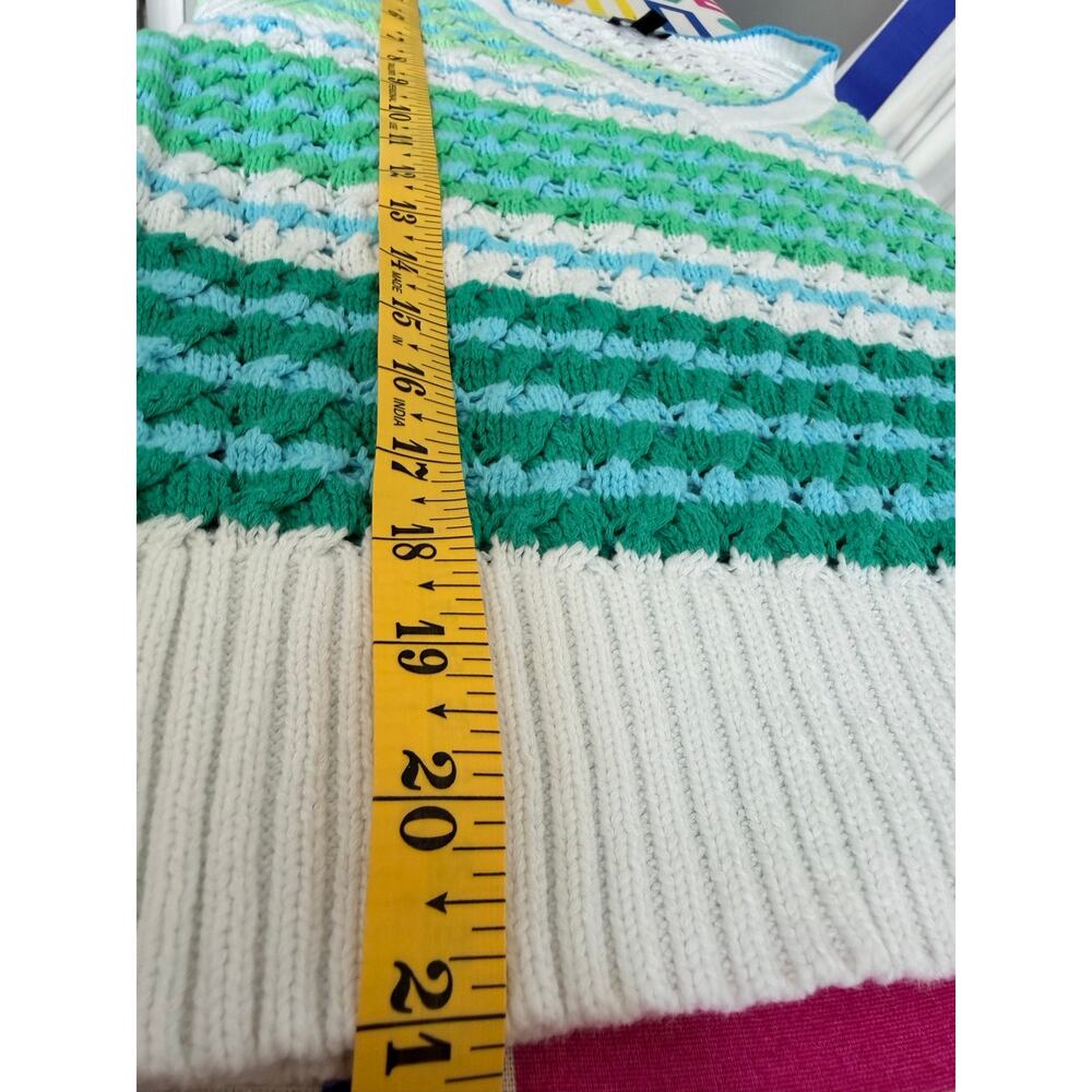 Talbots Cotton Pointelle Open Knit Striped Sweater Women's Small S Blue Green - Picture 7 of 8